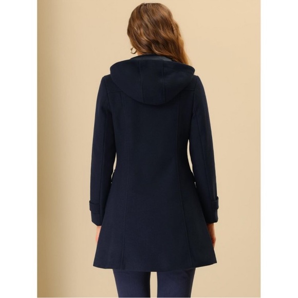 NWT! Allegra K Women's Double Breasted Hoodie Outerwear Winter Coat Navy L - Picture 4 of 6